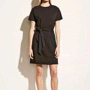 Vince Tie Waist T-shirt Dress Size S Black 100% Cotton Short Sleeves Crew Neck